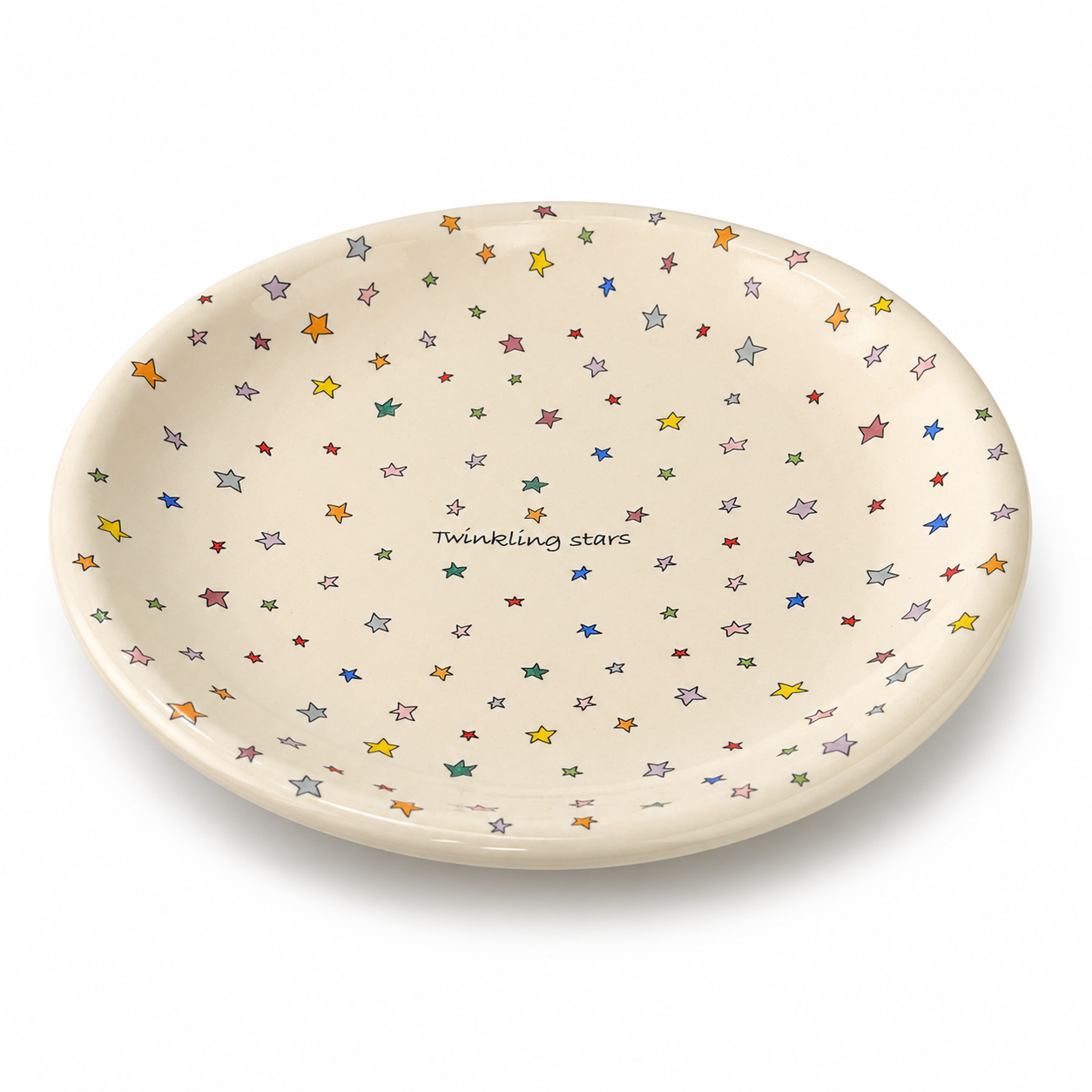 Twinkling Stars ceramic plate with colorful star pattern and ivory glaze