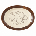 Handmade pear ceramic oval deep plate with wide dark brown rim and cream glaze