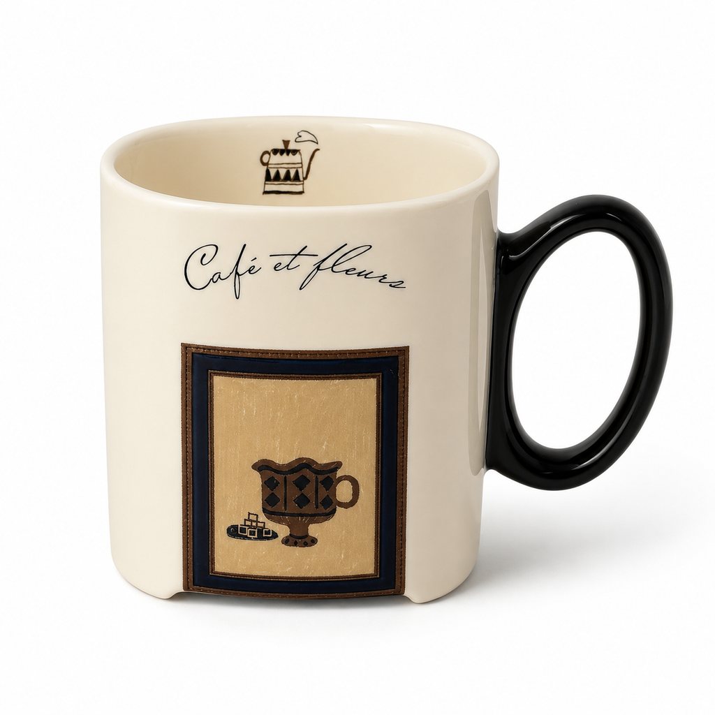 Café et Fleurs Ceramic Mug | 13.5 oz Double-Sided Coffee Mug