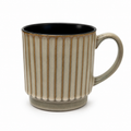 22 oz ribbed ceramic mug with black interior and neutral glaze