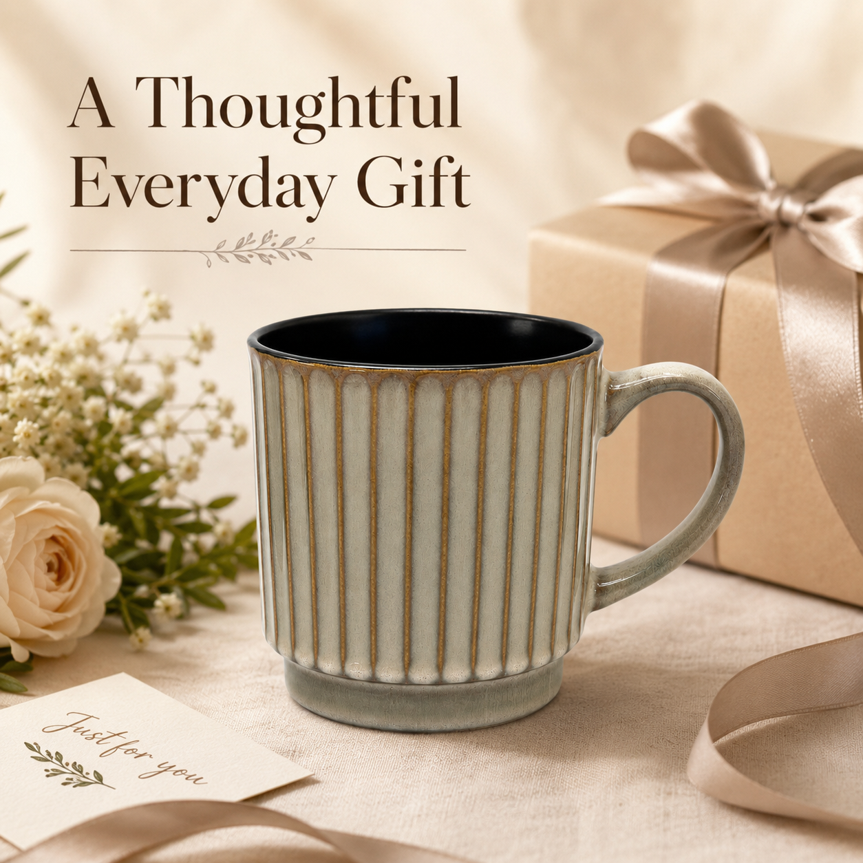22 oz ribbed ceramic mug styled as a thoughtful everyday gift