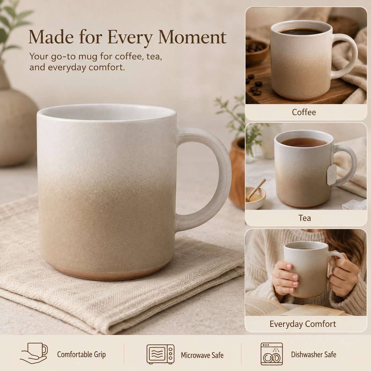 Large speckled ceramic mug for coffee, tea and everyday drinks