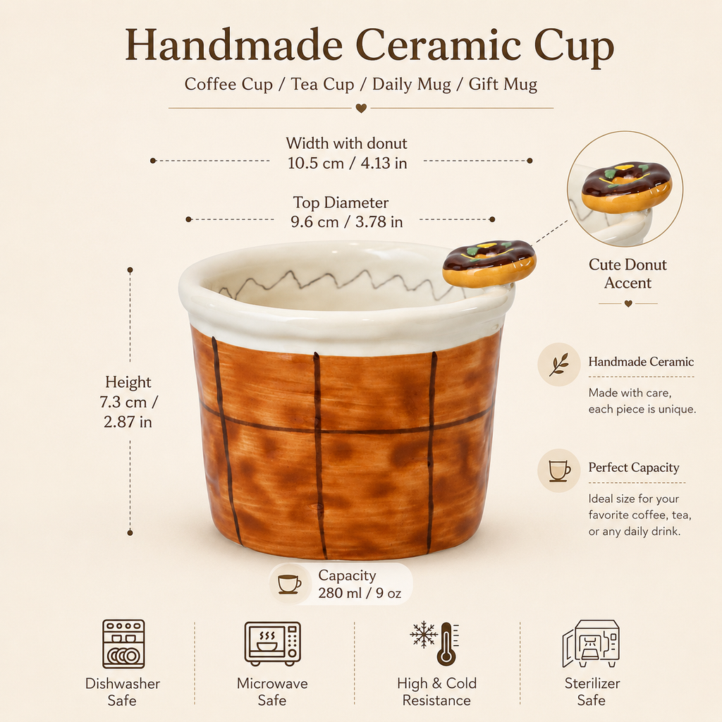 Handmade Donut Ceramic Mug | 9 oz Cute Coffee Cup