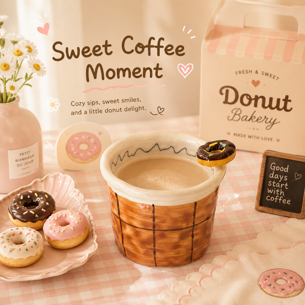 Handmade Donut Ceramic Mug | 9 oz Cute Coffee Cup