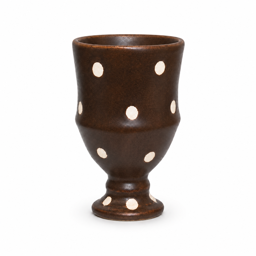 Handmade Brown Polka Dot Ceramic Goblet | 9 oz Rustic Coffee & Tea Cup