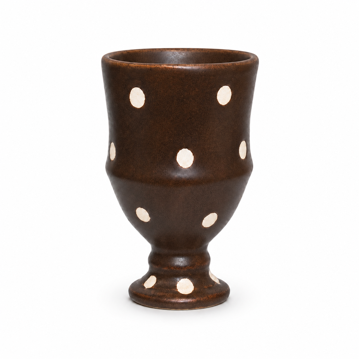 Handmade Brown Polka Dot Ceramic Goblet | 9 oz Rustic Coffee & Tea Cup
