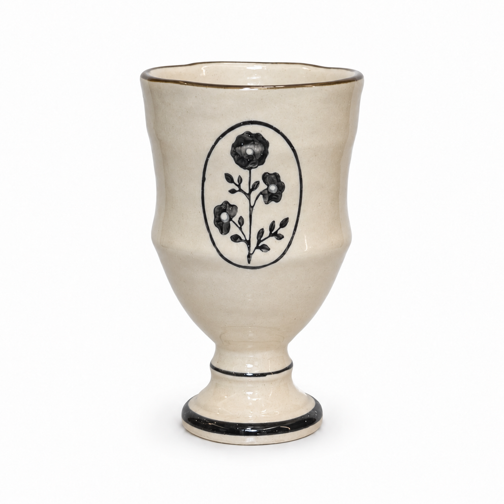Handmade Floral Ceramic Goblet | 9 oz Vintage Coffee & Tea Cup