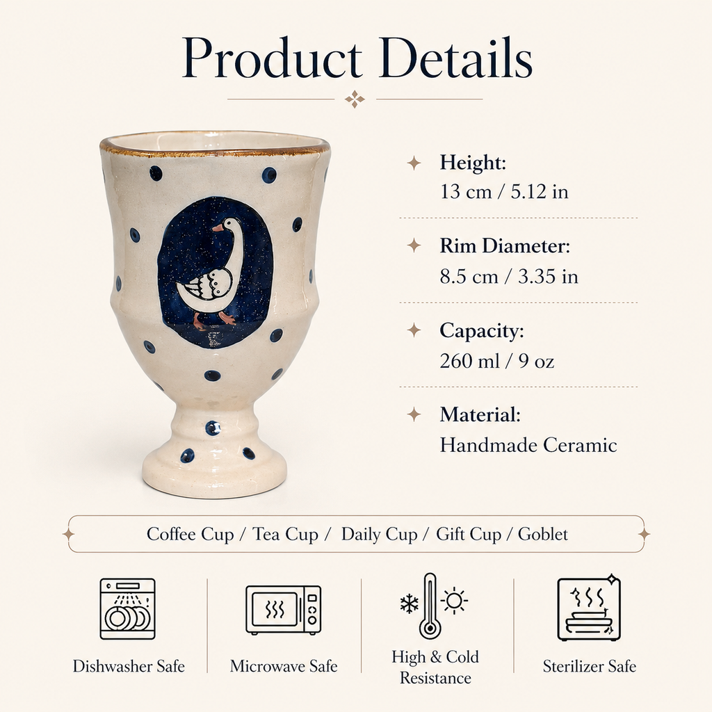 Goose Ceramic Goblet | 9 oz Vintage Coffee & Tea Cup