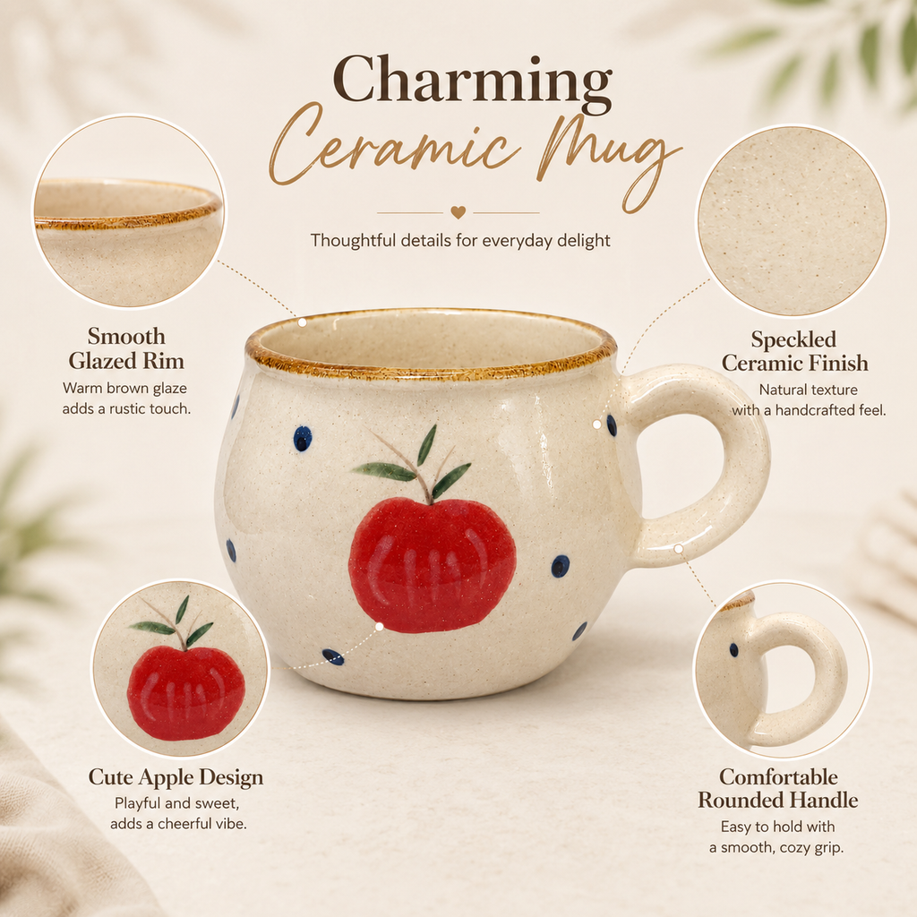 Apple Ceramic Mug | 6.5 oz Vintage Coffee Cup