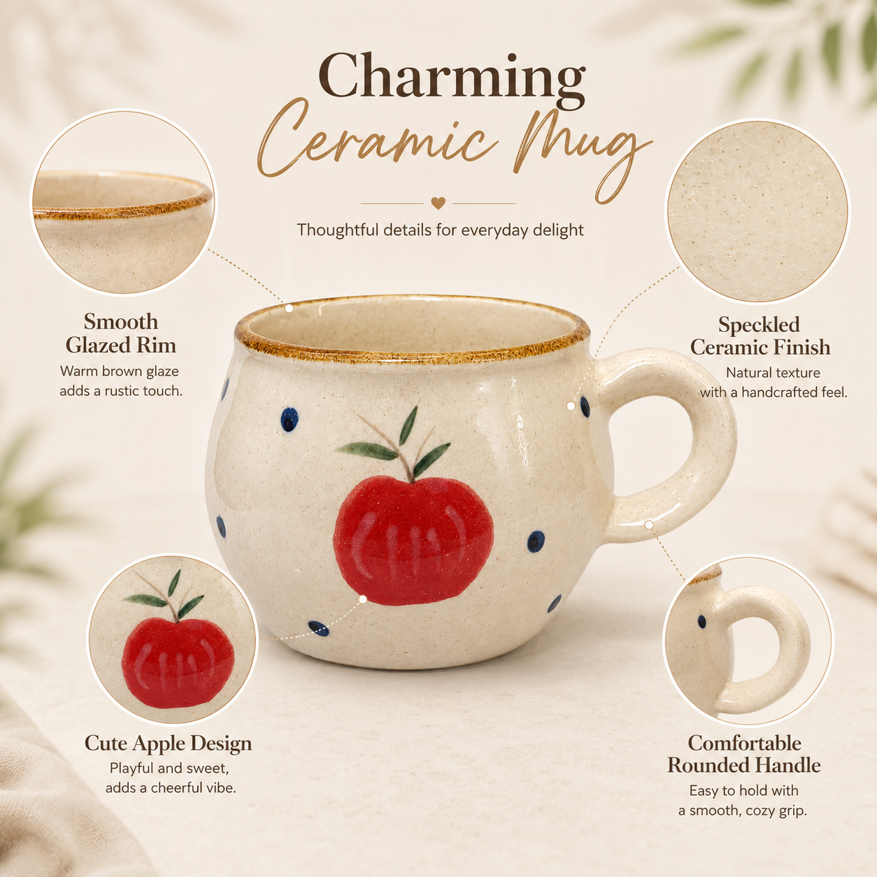 Apple Ceramic Mug | 6.5 oz Vintage Coffee Cup