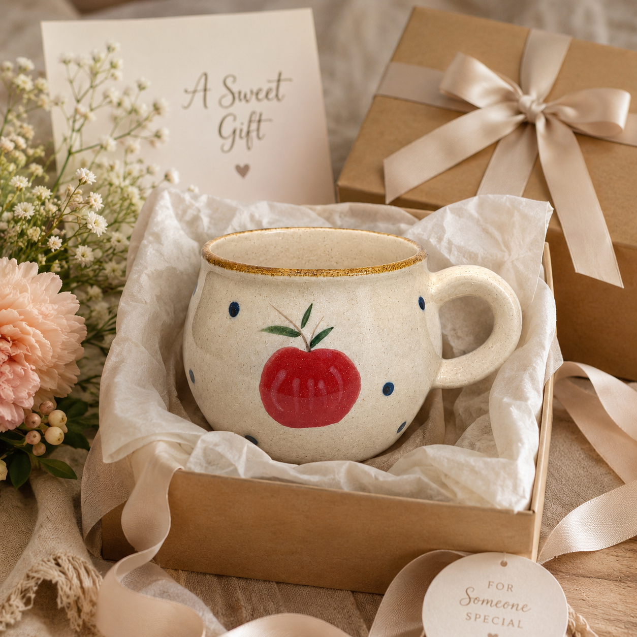 Apple Ceramic Mug | 6.5 oz Vintage Coffee Cup