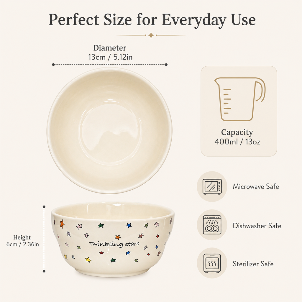 13 oz Twinkling Stars ceramic bowl with 13 cm diameter and 6 cm height
