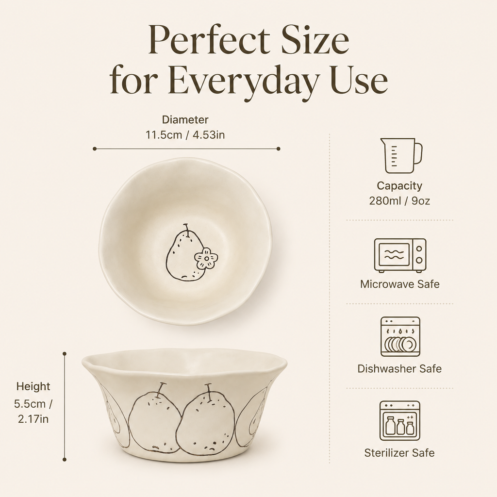 9 oz pear ceramic bowl with 11.5 cm diameter and 5.5 cm height