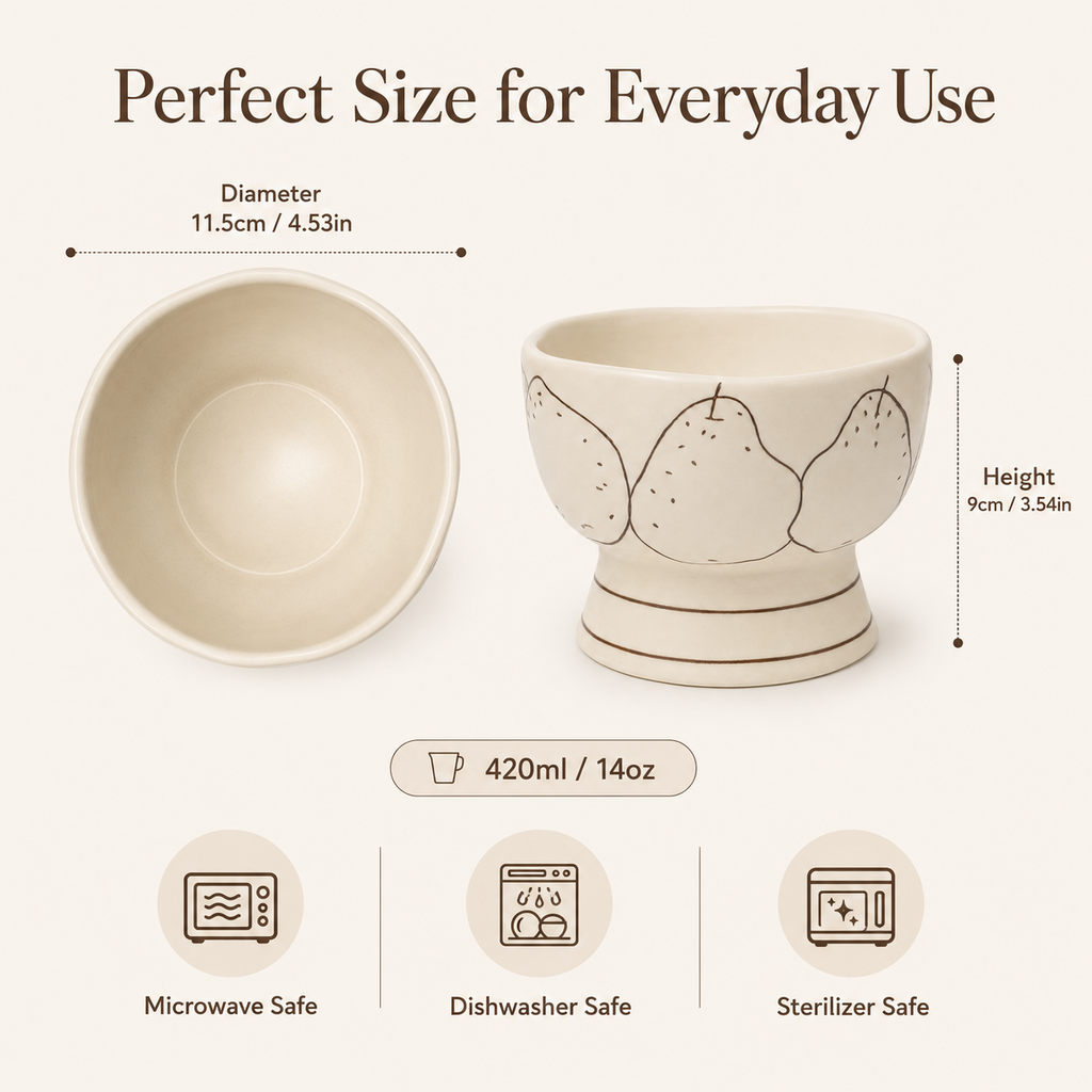Handmade Ceramic Pear Bowl | Pedestal Breakfast & Dessert Bowl
