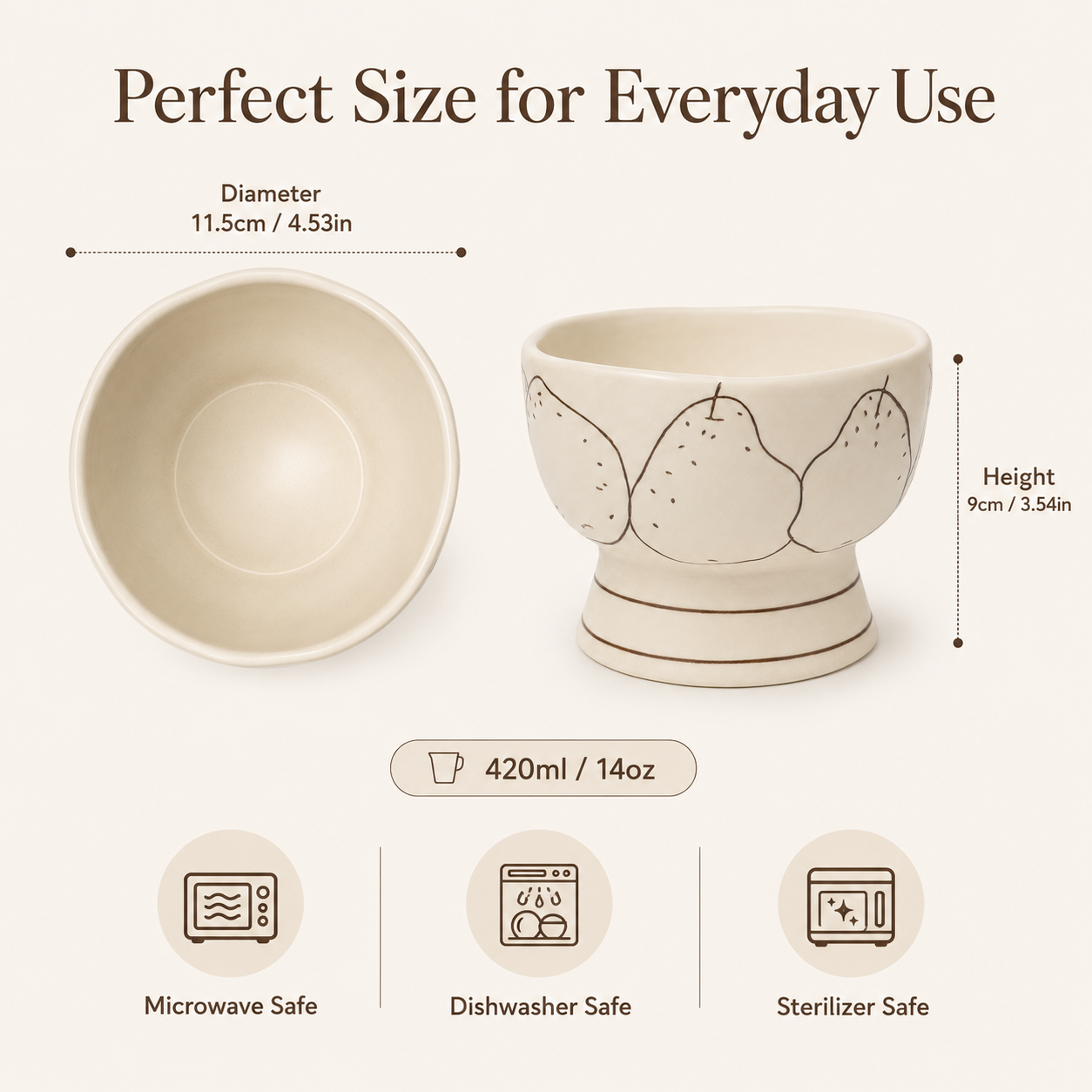 Handmade Ceramic Pear Bowl | Pedestal Breakfast & Dessert Bowl