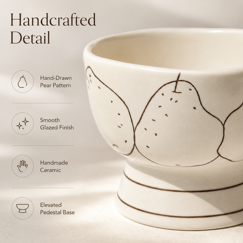 Handmade Ceramic Pear Bowl | Pedestal Breakfast & Dessert Bowl
