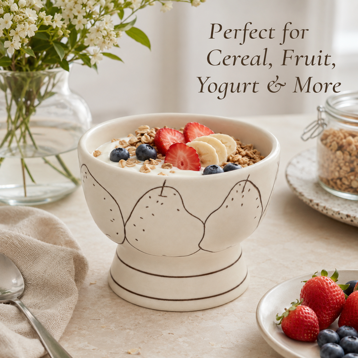 Handmade Ceramic Pear Bowl | Pedestal Breakfast & Dessert Bowl