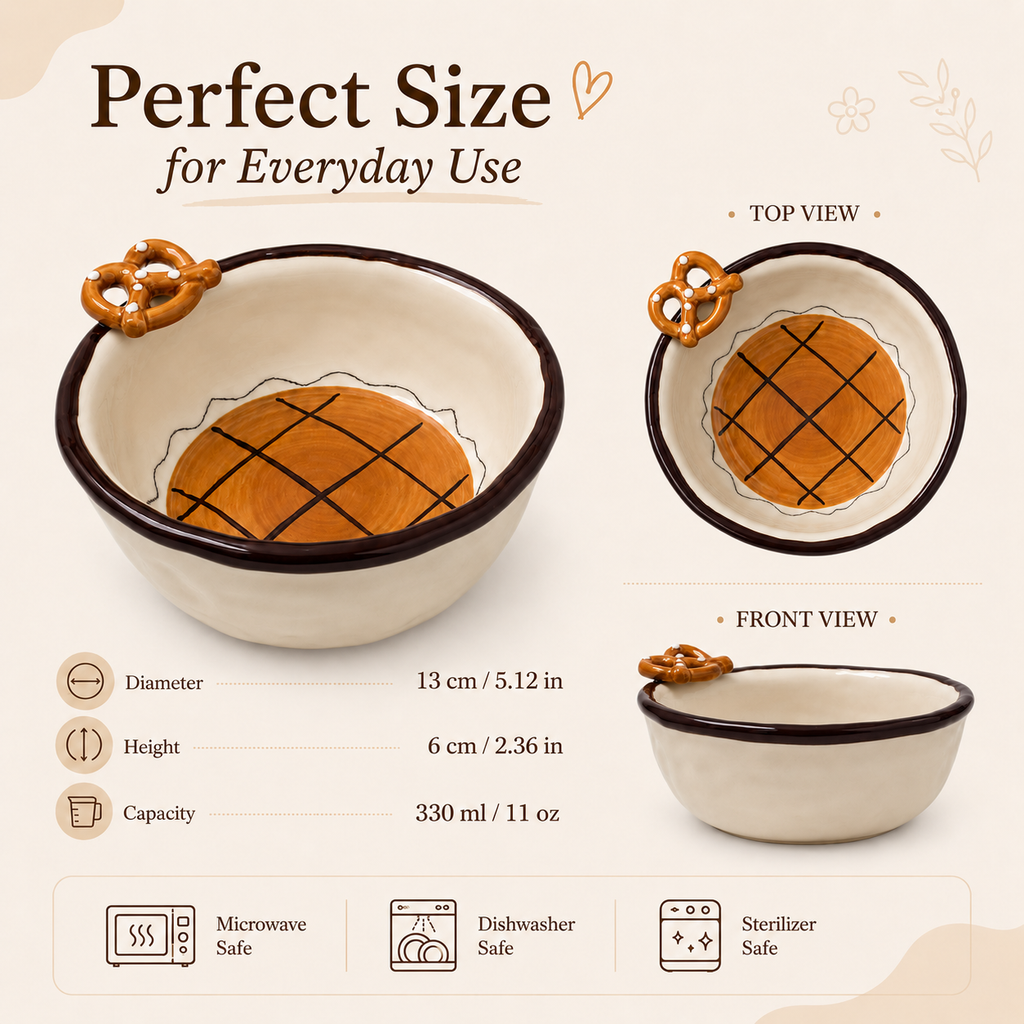 Handmade Ceramic Pretzel Bowl | 11 oz Dessert & Snack Bowl