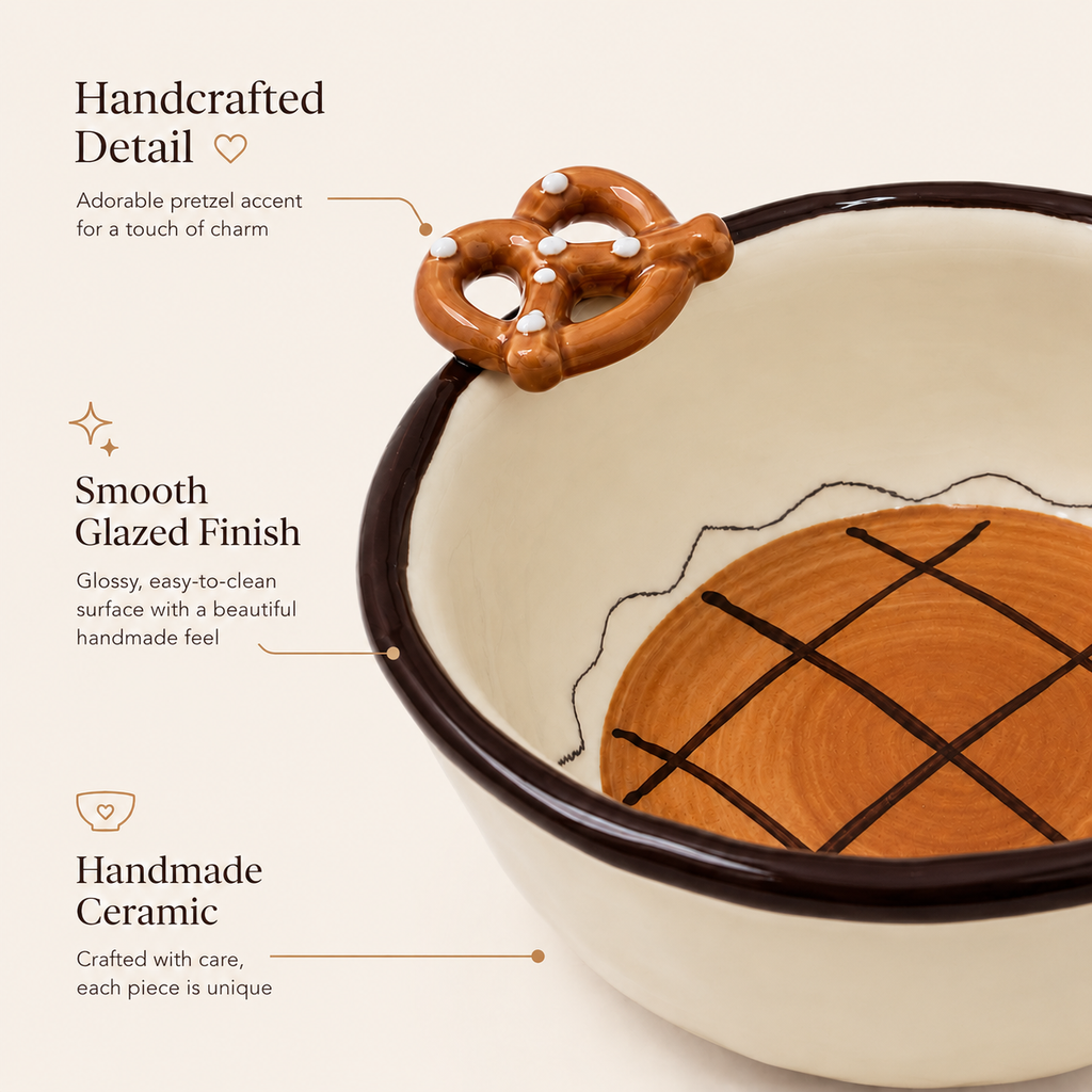 Handmade Ceramic Pretzel Bowl | 11 oz Dessert & Snack Bowl