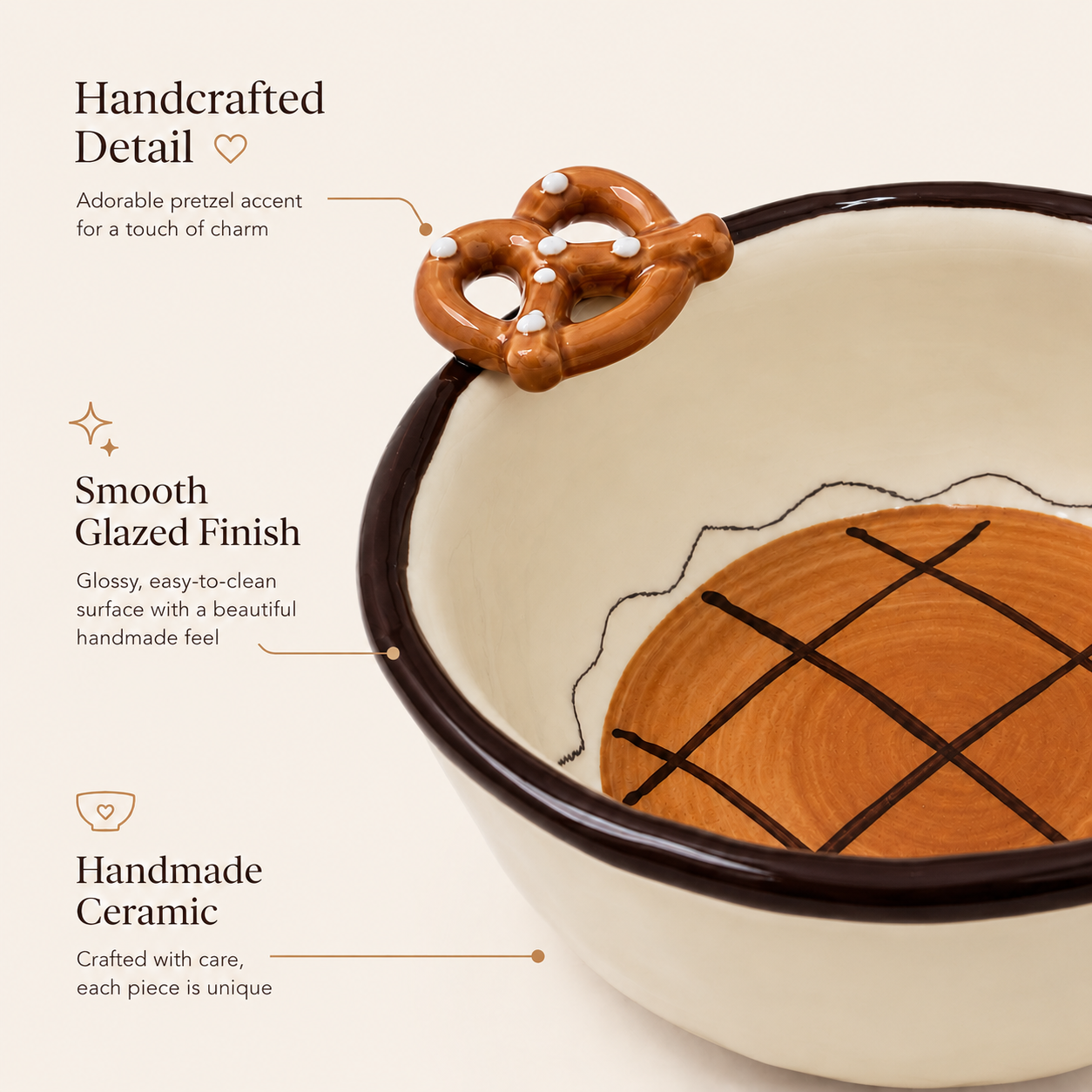 Handmade Ceramic Pretzel Bowl | 11 oz Dessert & Snack Bowl