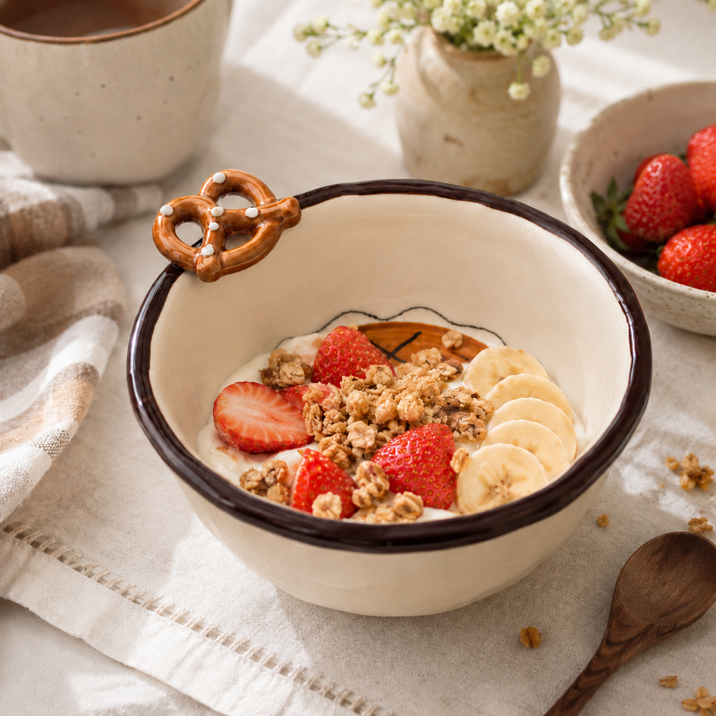 Handmade Ceramic Pretzel Bowl | 11 oz Dessert & Snack Bowl