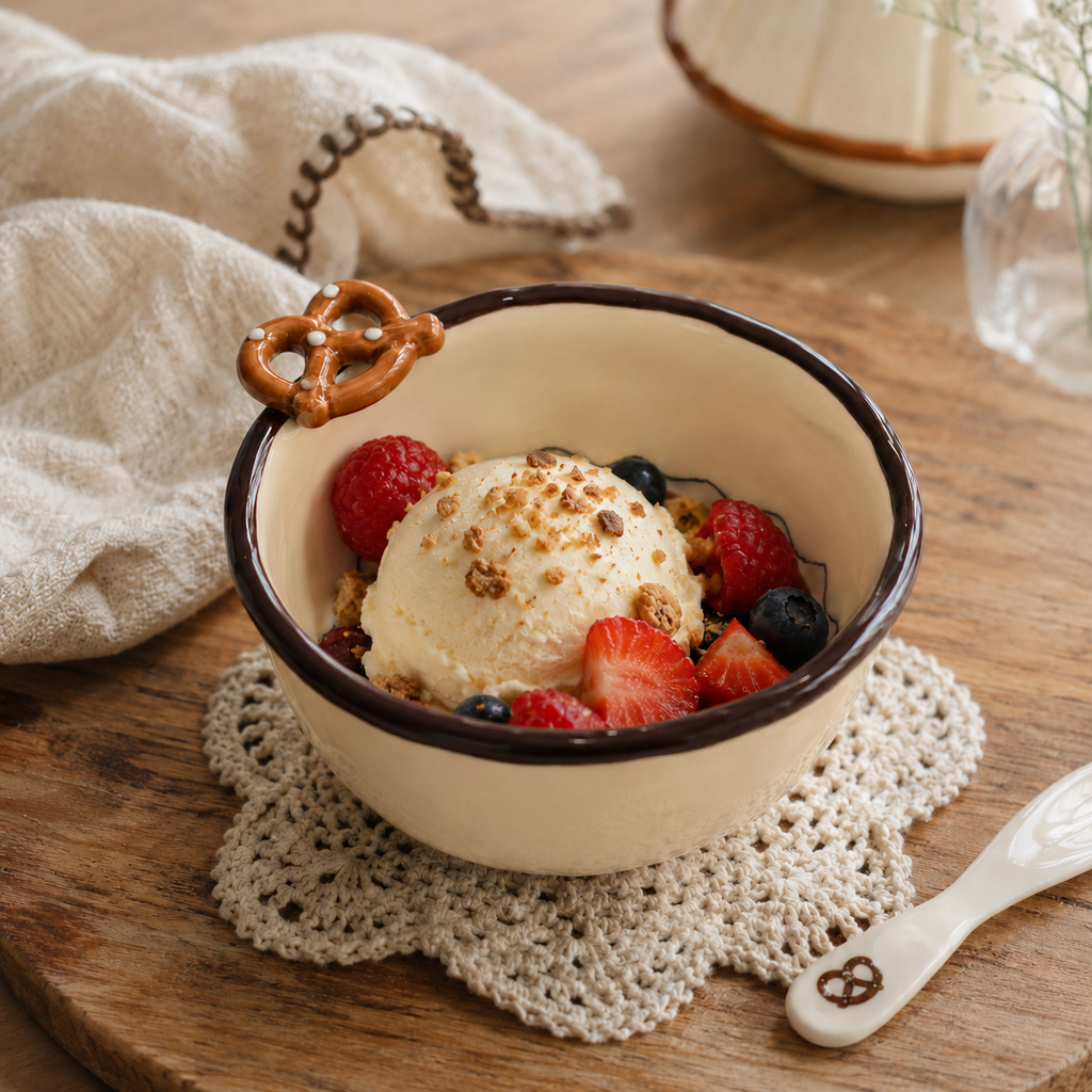 Handmade Ceramic Pretzel Bowl | 11 oz Dessert & Snack Bowl