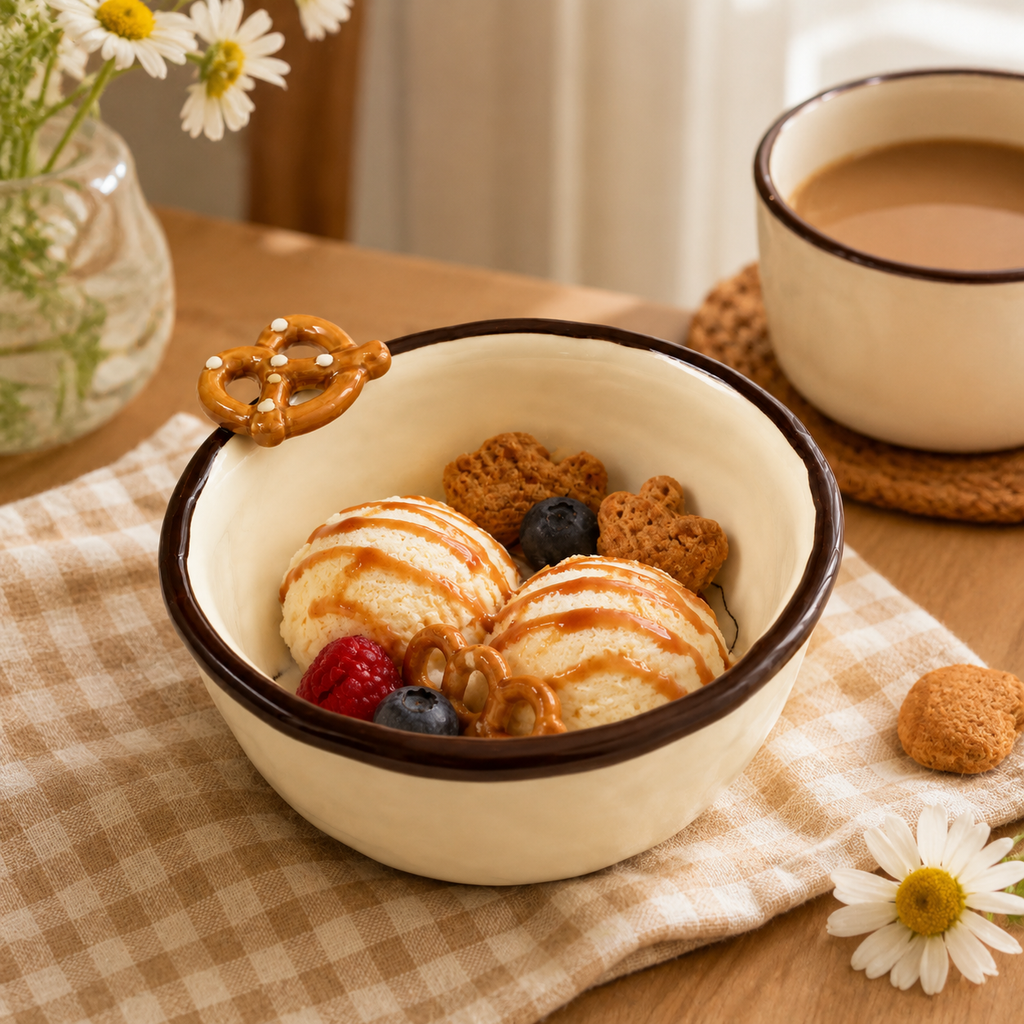 Handmade Ceramic Pretzel Bowl | 11 oz Dessert & Snack Bowl