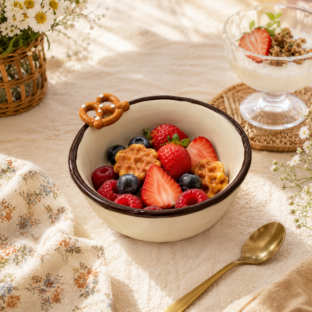Handmade Ceramic Pretzel Bowl | 11 oz Dessert & Snack Bowl