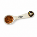 Handmade donut ceramic spoon with brown glaze and Happy lettering