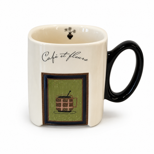 Café et Fleurs Ceramic Mug | 13.5 oz Double-Sided Coffee Mug